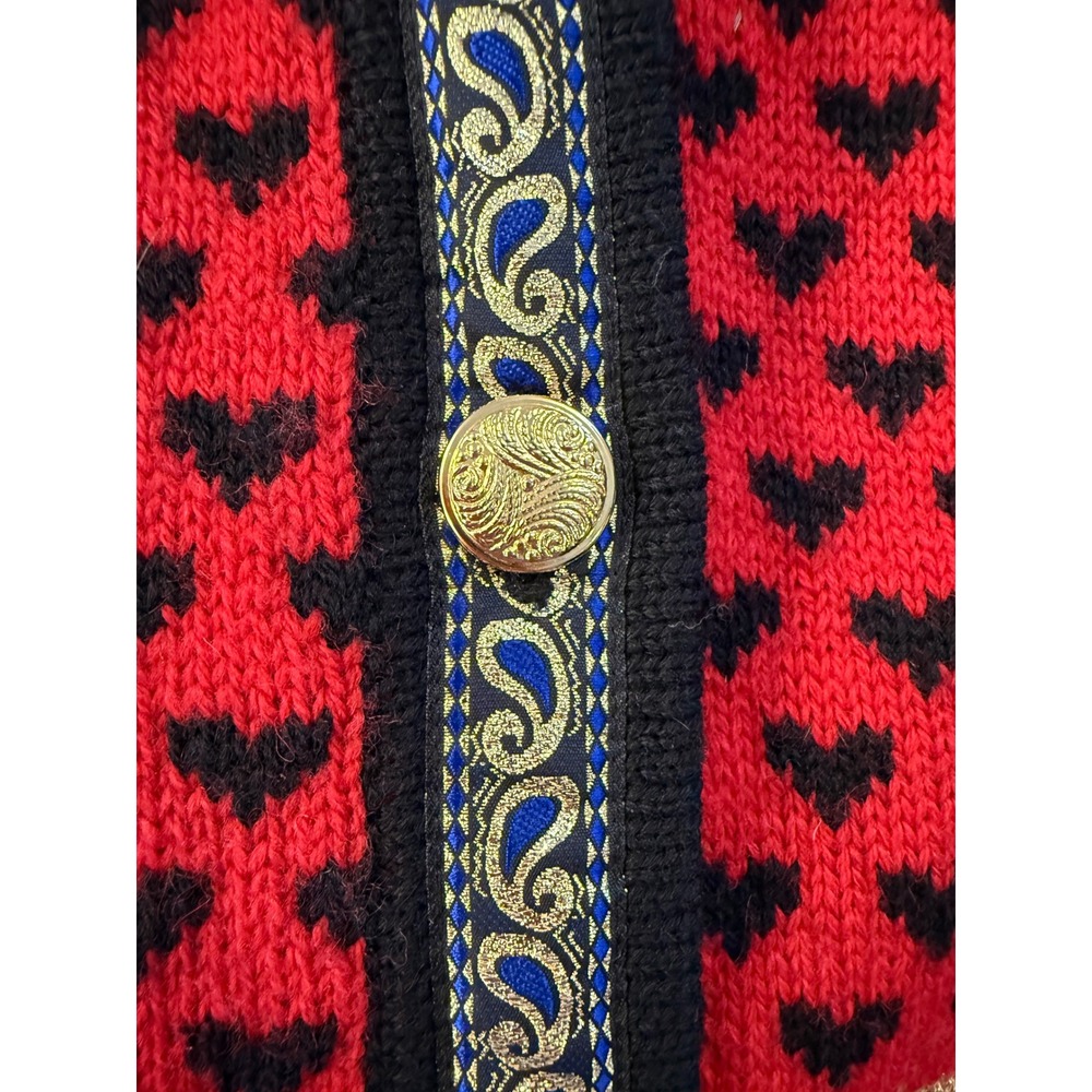 Vrikke Cardigan Sweater Womens XL Red Wool Norwegian Design Heart Knit - Picture 5 of 8
